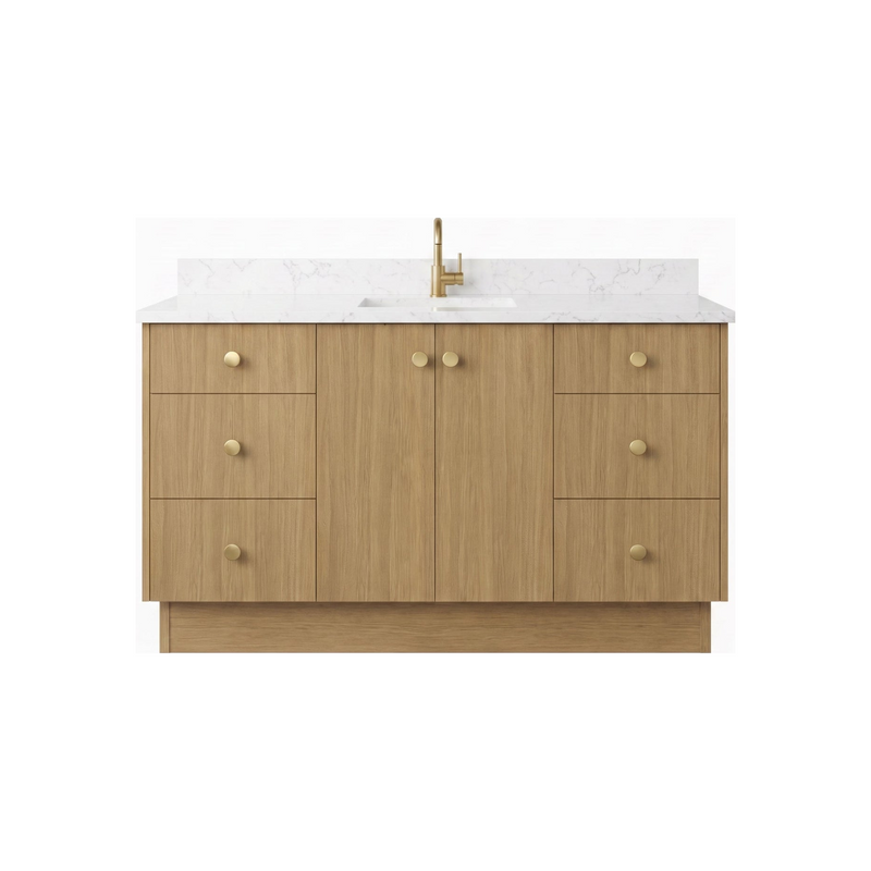 60" Sahara Oak European Vanity with Quartz Top – Single Sink