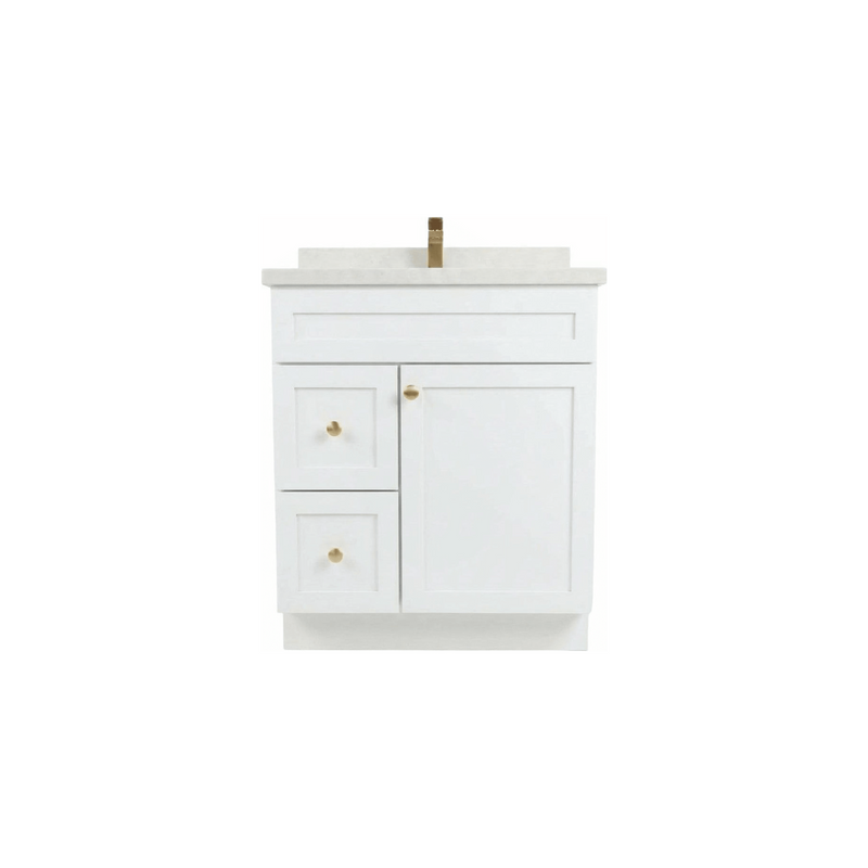 30" White Shaker Bathroom Vanity with Quartz Top – Single Sink
