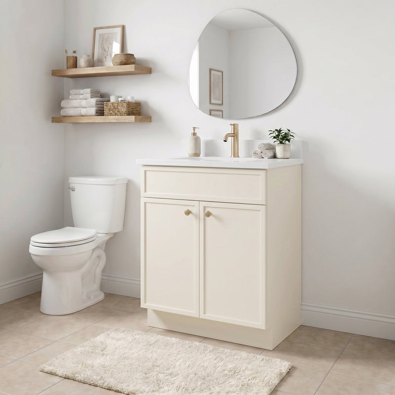 24" Off White Slim Shaker Bathroom Vanity with Quartz Top