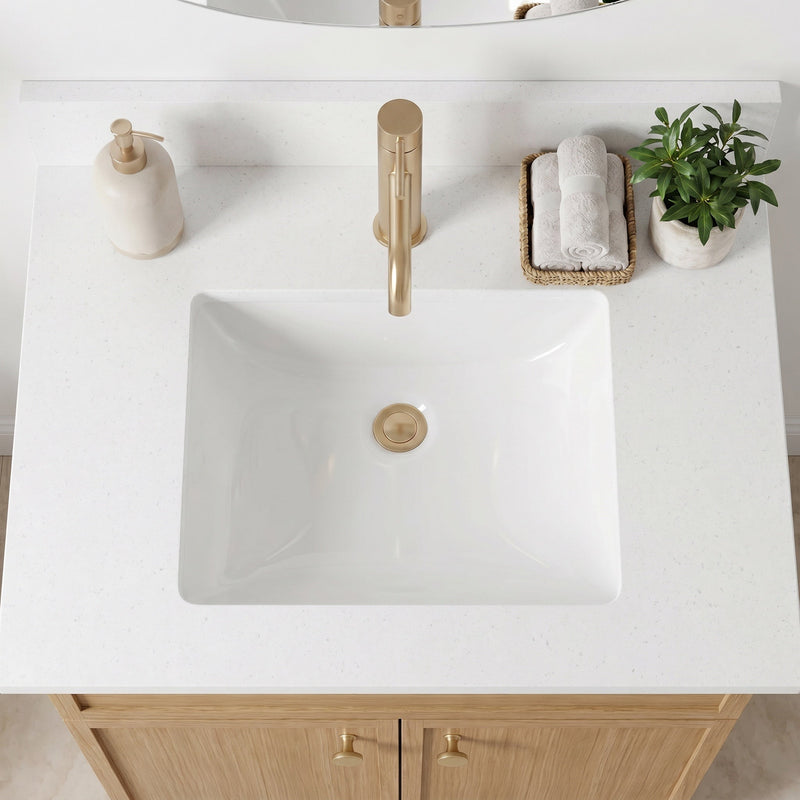 24" White Oak Slim Shaker Bathroom Vanity with Quartz Top