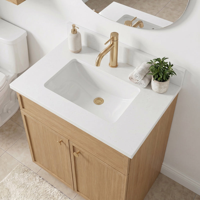 24" White Oak Slim Shaker Bathroom Vanity with Quartz Top