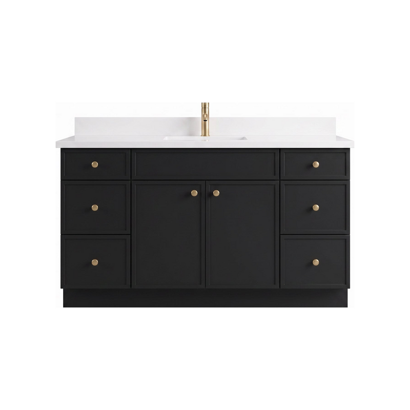 60" Slim Shaker Bathroom Vanity – Black – Single Sink
