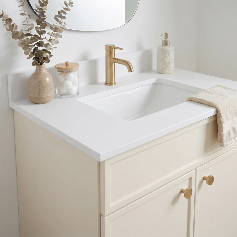 30" Off White Slim Shaker Bathroom Vanity with Quartz Top