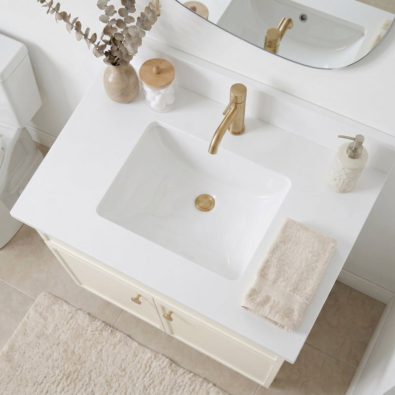 30" Off White Slim Shaker Bathroom Vanity with Quartz Top