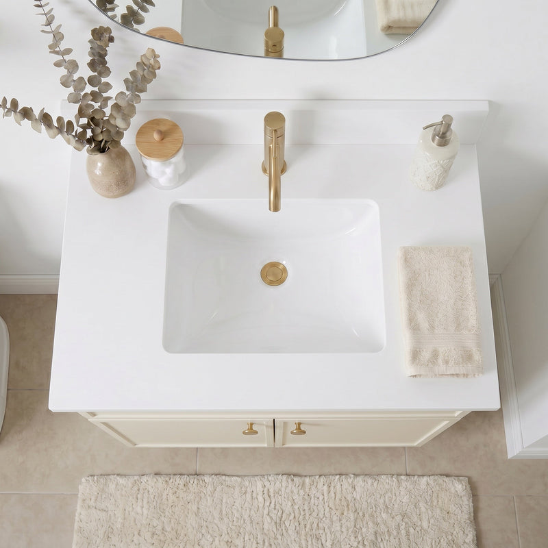 30" Off White Slim Shaker Bathroom Vanity with Quartz Top