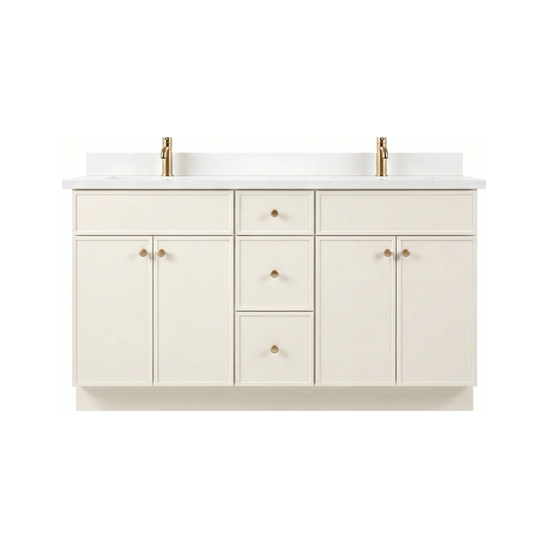 60" Off White Slim Shaker Bathroom Vanity with Quartz Top – Double Sink