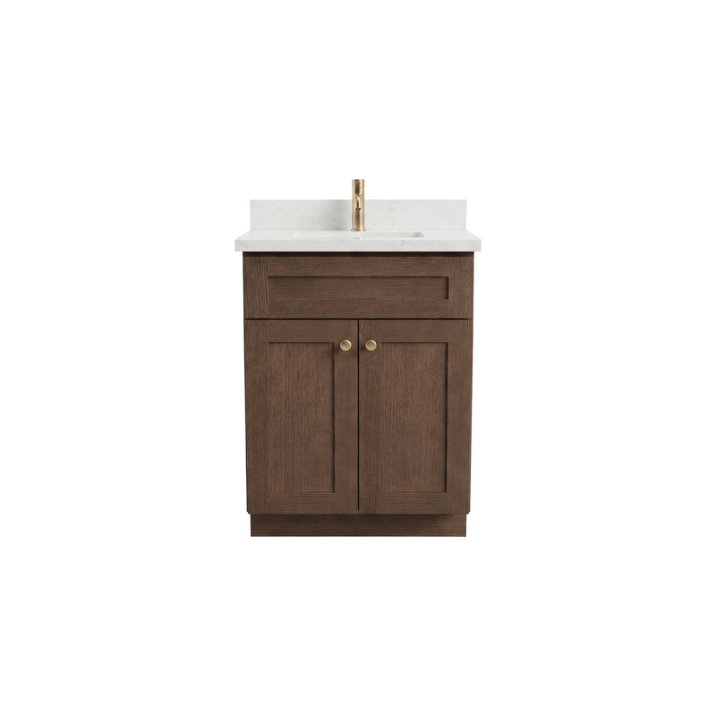 24" Coffee Bean Shaker Bathroom Vanity with Quartz Top – Single Sink