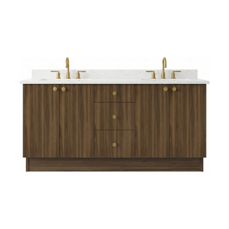72" Smoked Walnut European Vanity with Quartz Top – Double Sink