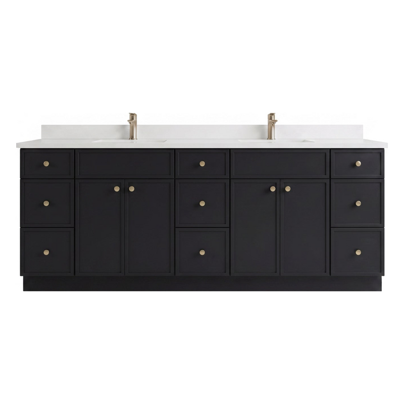 84" Slim Shaker Bathroom Vanity – Black – 9 Drawers