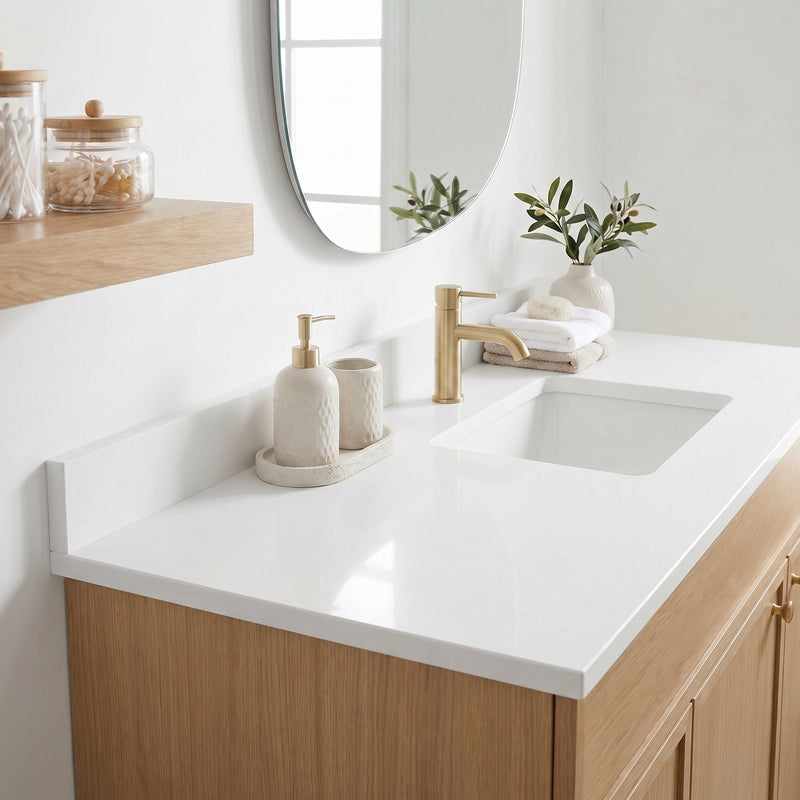 42" White Oak Slim Shaker Bathroom Vanity with Quartz Top
