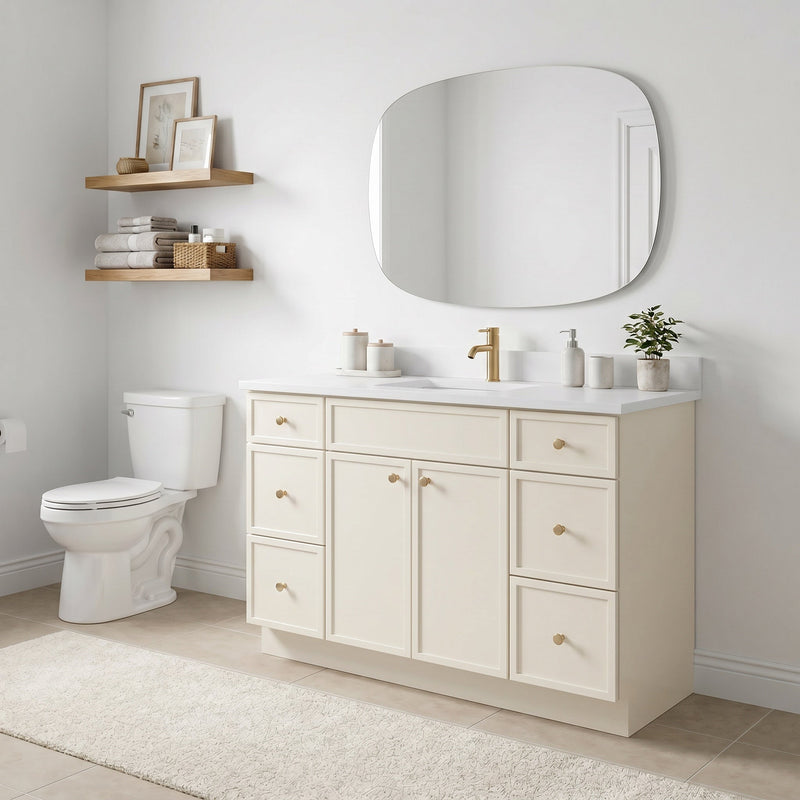 48" Off White Slim Shaker Bathroom Vanity with Quartz Top