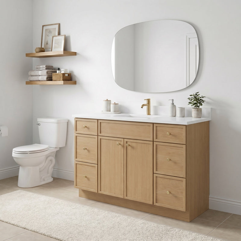 48" White Oak Slim Shaker Bathroom Vanity with Quartz Top