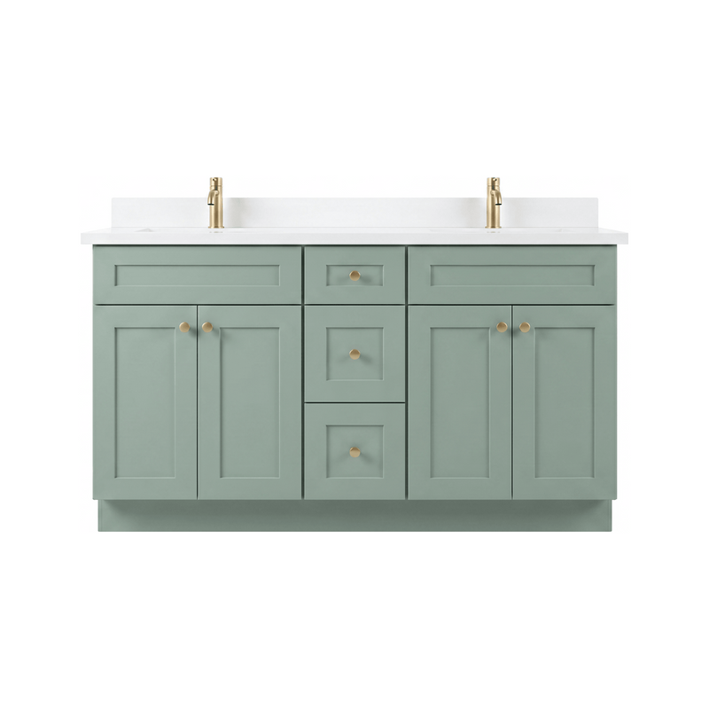 60" Olive Green Shaker Bathroom Vanity with Quartz Top – Double Sink
