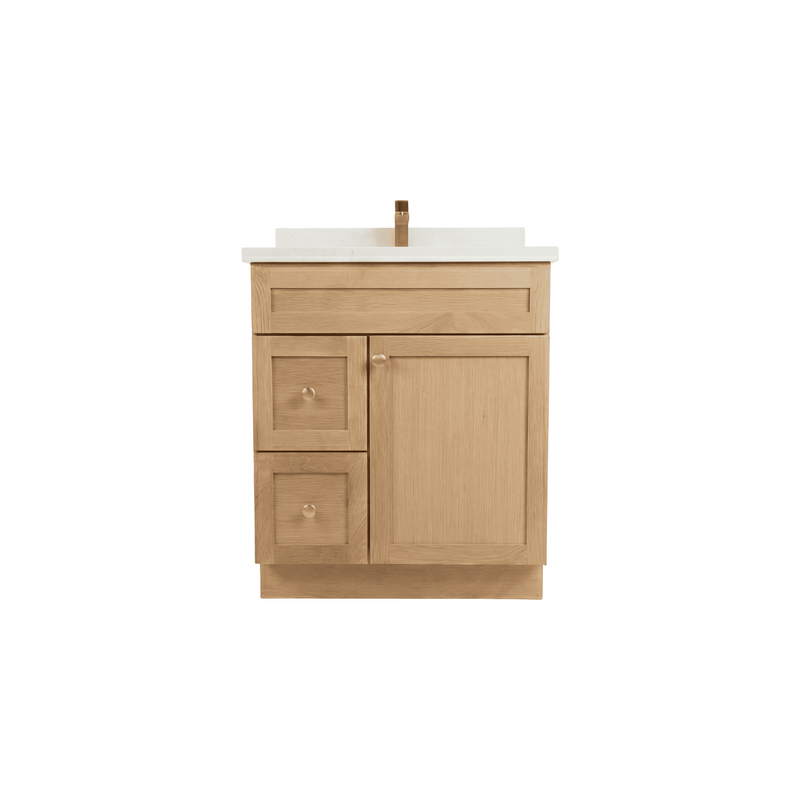 30" White Oak Shaker Bathroom Vanity with Quartz Top – Single Sink