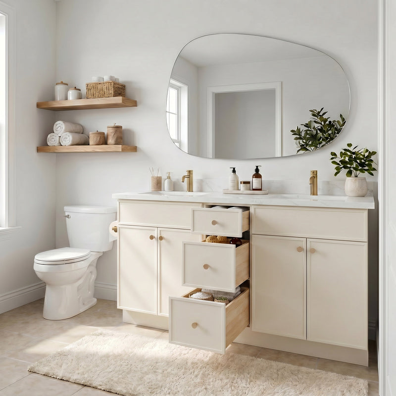 60" Off White Slim Shaker Bathroom Vanity with Quartz Top – Double Sink