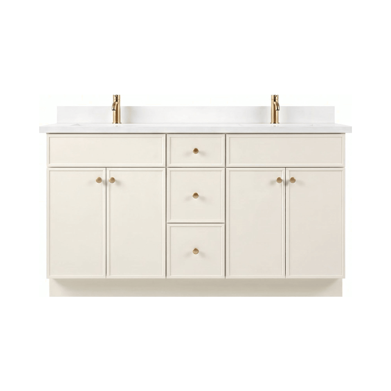 60" Off White Slim Shaker Bathroom Vanity with Quartz Top – Double Sink