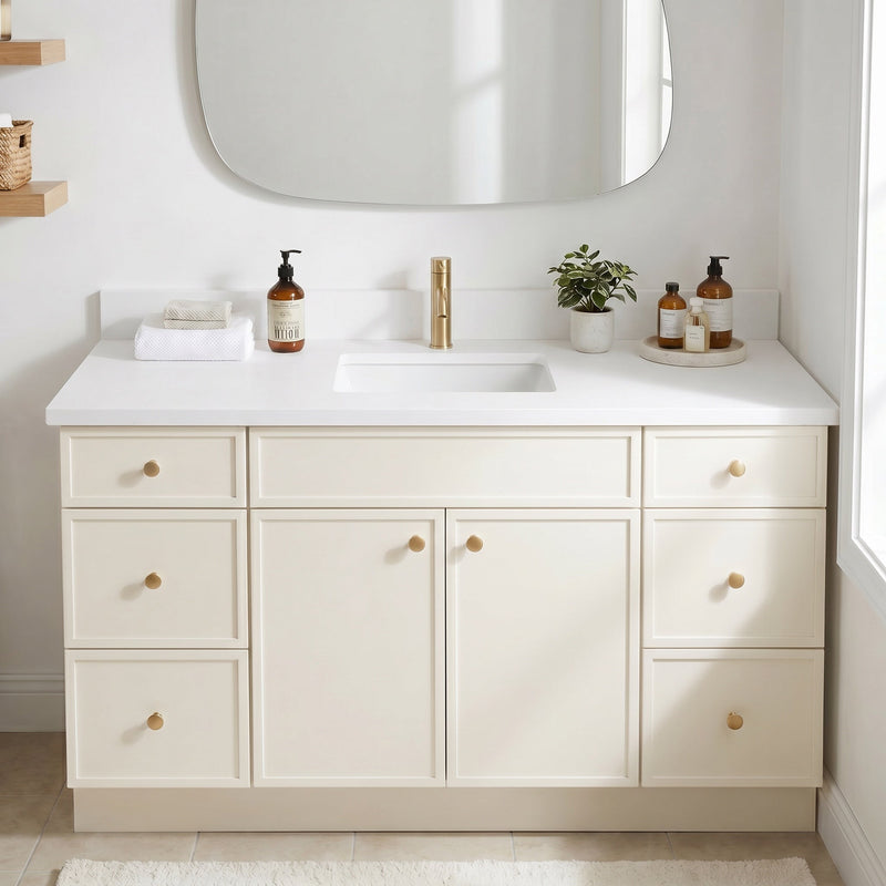 60" Off White Slim Shaker Bathroom Vanity with Quartz Top – Single Sink