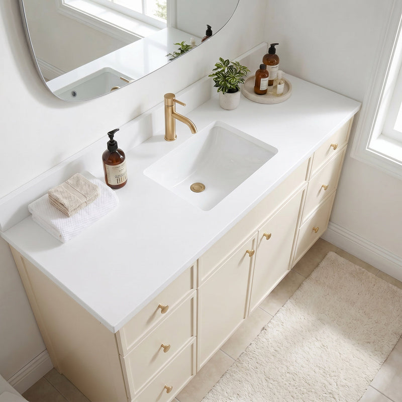 60" Off White Slim Shaker Bathroom Vanity with Quartz Top – Single Sink