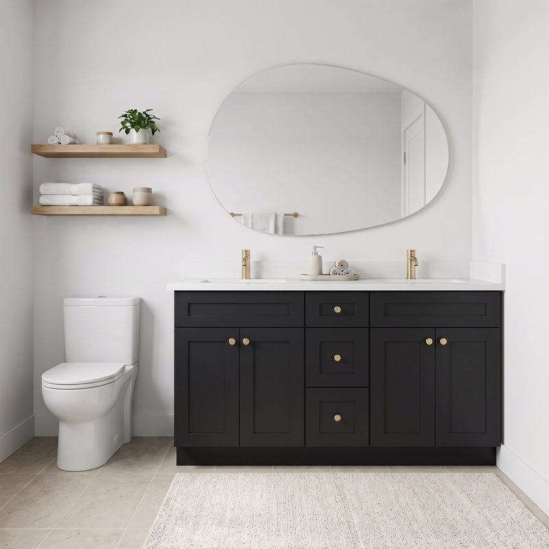 60" Shaker Bathroom Vanity – Black – Double Sink
