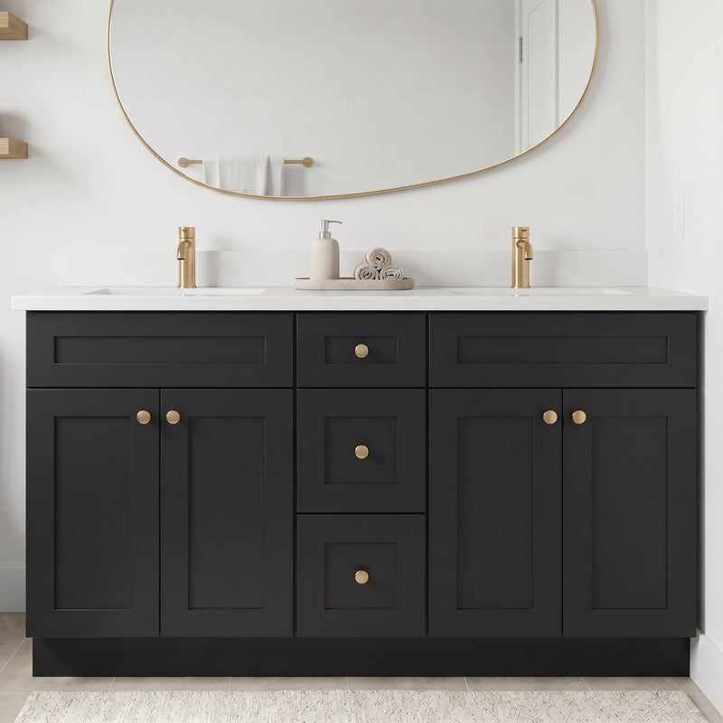 60" Shaker Bathroom Vanity – Black – Double Sink