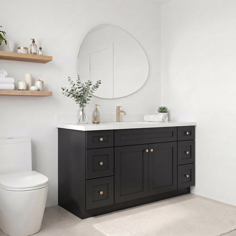 60" Shaker Bathroom Vanity – Black – Single Sink