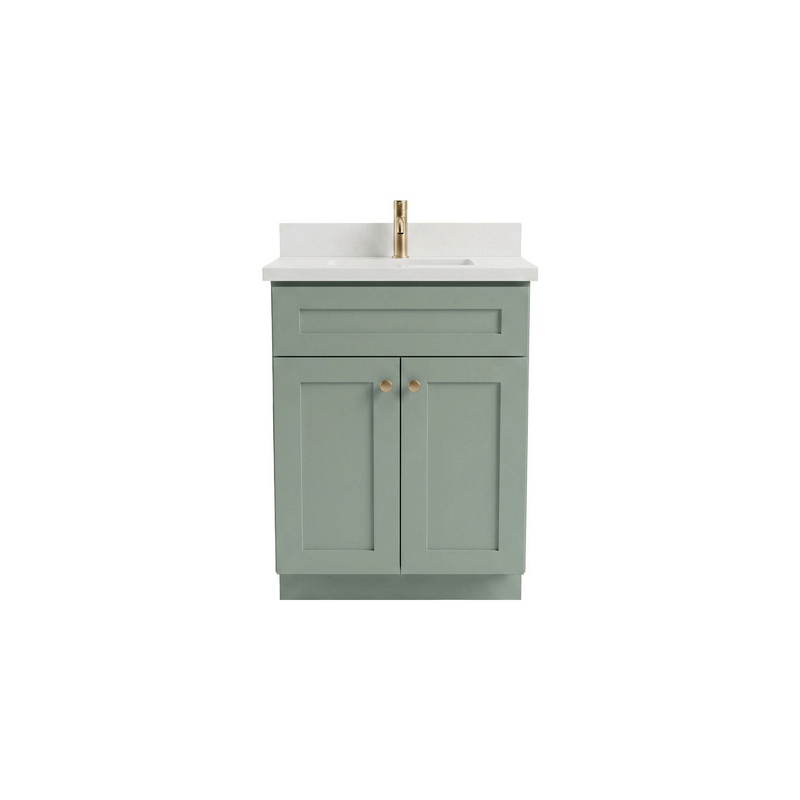 24" Olive Green Shaker Bathroom Vanity with Quartz Top – Single Sink