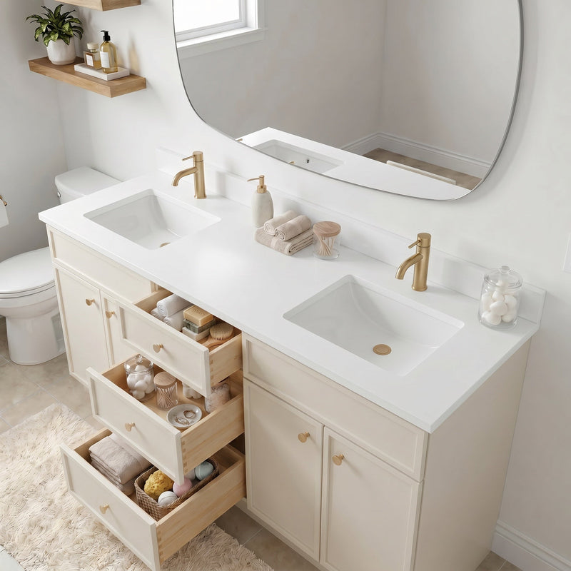 72" Off White Slim Shaker Bathroom Vanity with Quartz Top – Double Sink