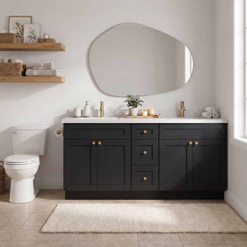 72" Shaker Bathroom Vanity – Black – Double Sink