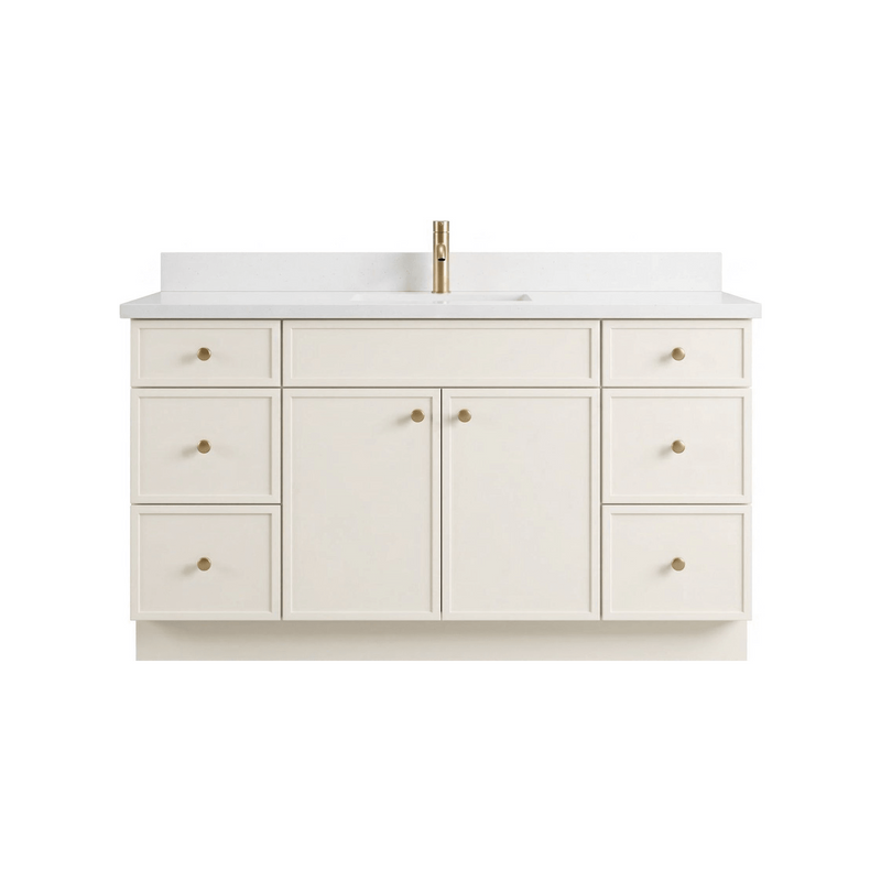60" Off White Slim Shaker Bathroom Vanity with Quartz Top – Single Sink