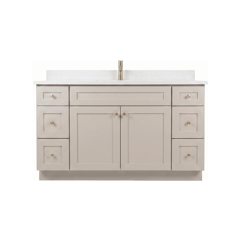 60" Taupe Shaker Bathroom Vanity with Quartz Top – Single Sink