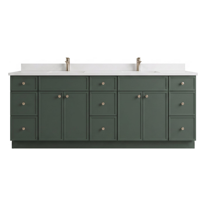 84" Slim Shaker Bathroom Vanity – Forest Green – 9 Drawers