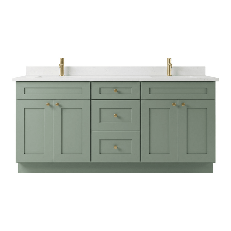 72" Olive Green Shaker Bathroom Vanity with Quartz Top – Double Sink