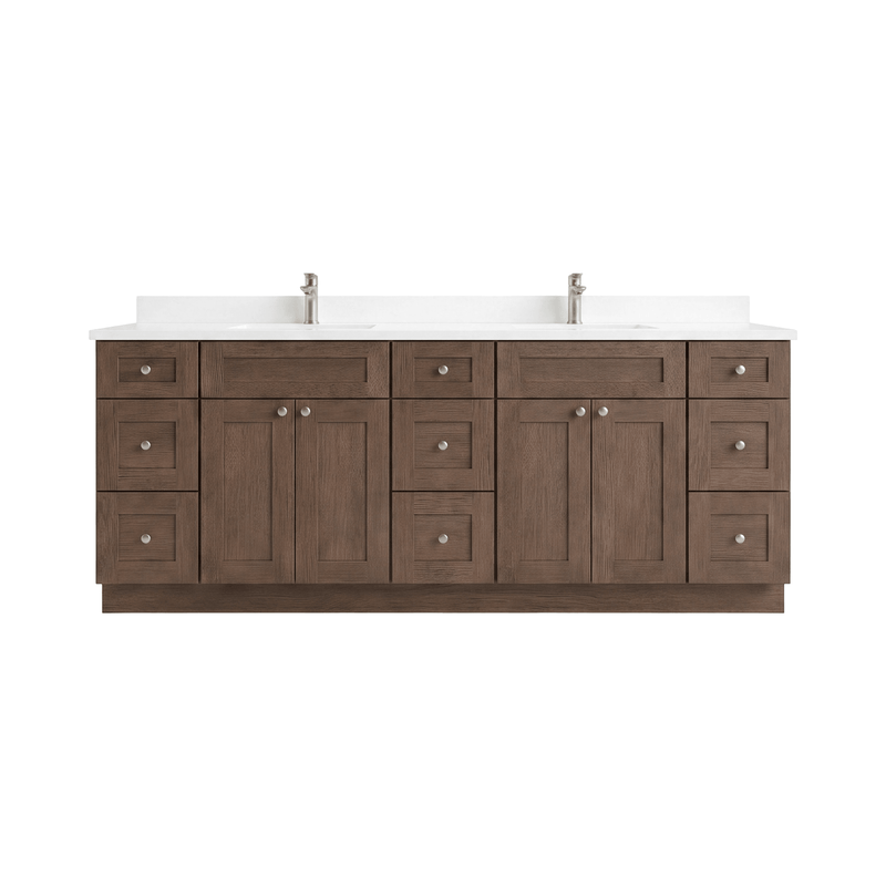 84" Coffee Bean Shaker Bathroom Vanity with Quartz Top – Double Sink