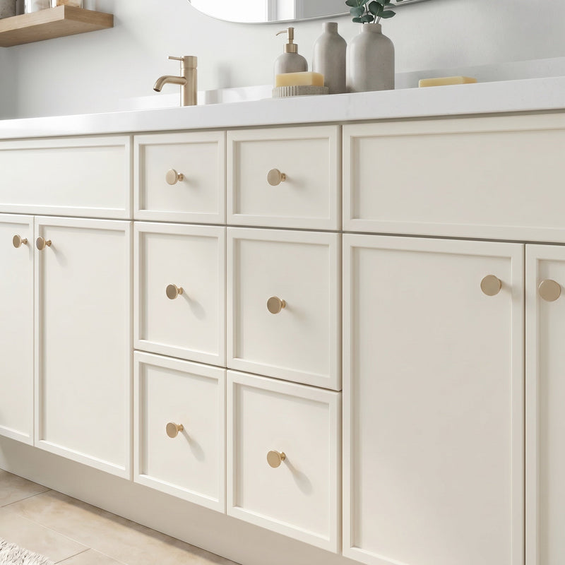 84" Off White Slim Shaker Bathroom Vanity with Quartz Top – 6 Drawers