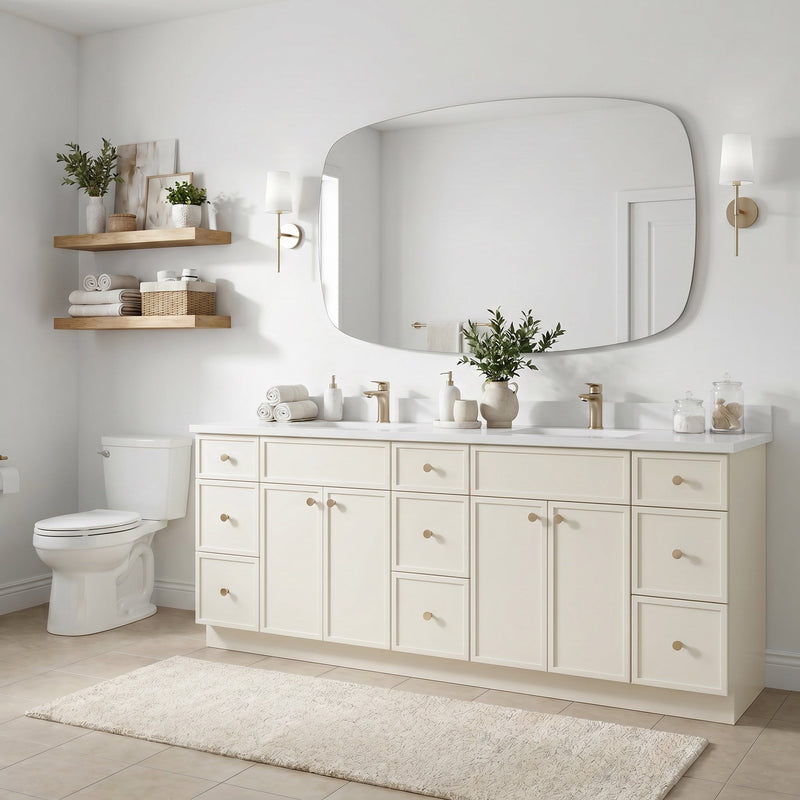 84" Off White Slim Shaker Bathroom Vanity with Quartz Top – 9 Drawers