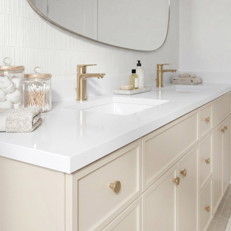 84" Off White Slim Shaker Bathroom Vanity with Quartz Top – 9 Drawers