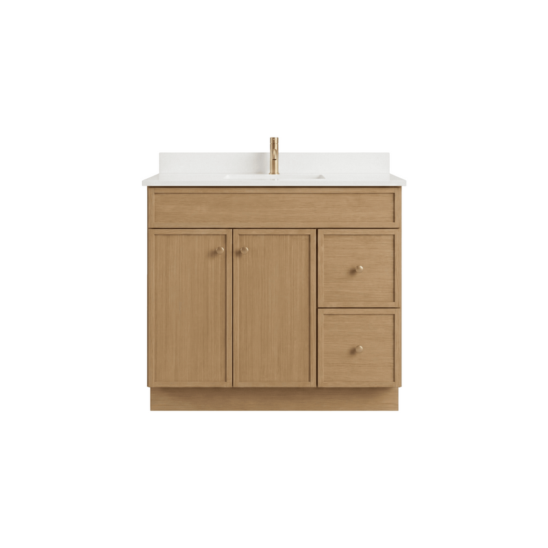 36" White Oak Slim Shaker Bathroom Vanity with Quartz Top