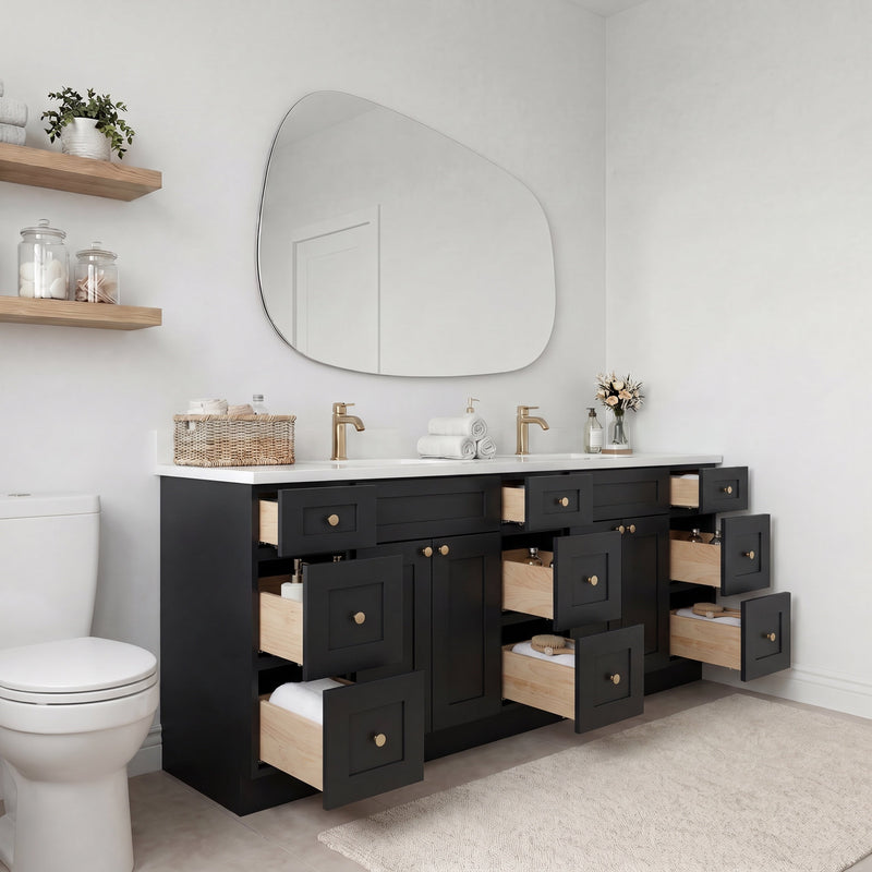 84" Shaker Bathroom Vanity – Black – 6 Drawers