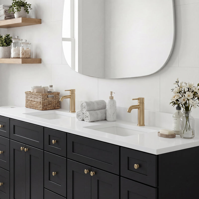 84" Shaker Bathroom Vanity – Black – 6 Drawers