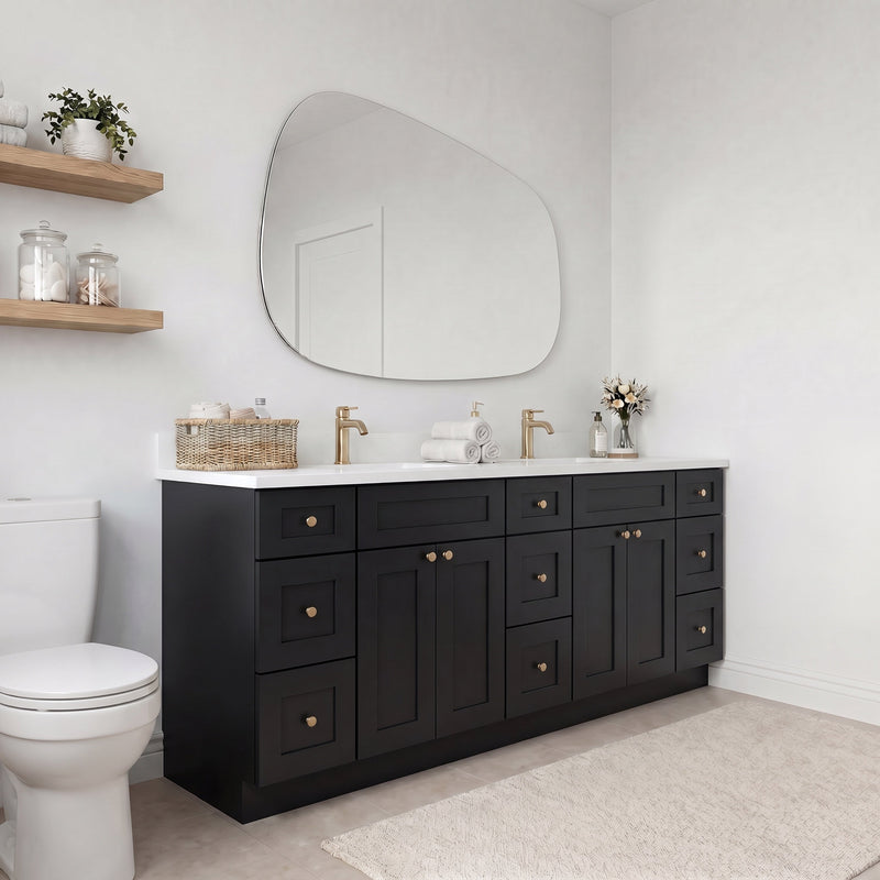 84" Shaker Bathroom Vanity – Black – 9 Drawers