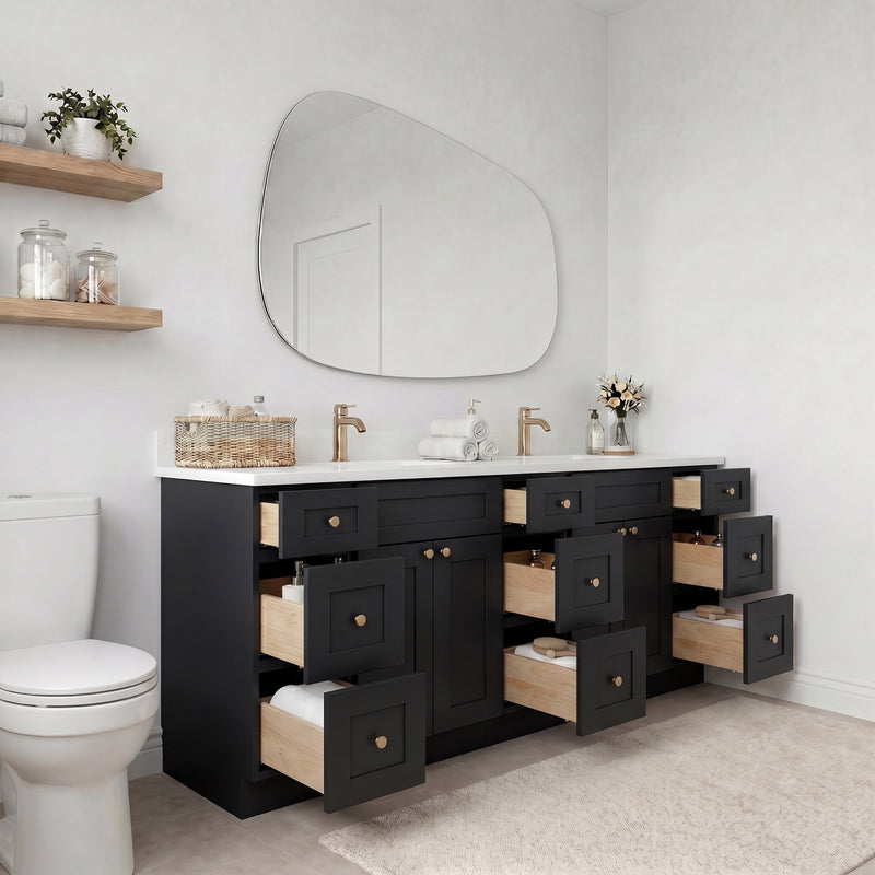 84" Shaker Bathroom Vanity – Black – 9 Drawers