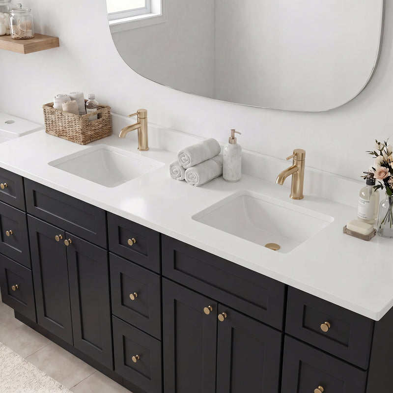 84" Shaker Bathroom Vanity – Black – 9 Drawers