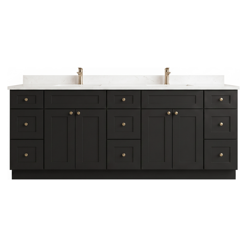 84" Shaker Bathroom Vanity – Black – 9 Drawers