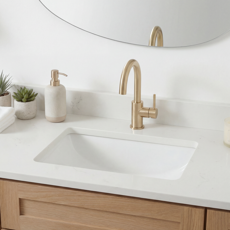 48" White Oak Shaker Bathroom Vanity with Quartz Top – Single Sink