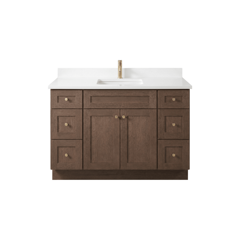 48" Coffee Bean Shaker Bathroom Vanity with Quartz Top – Single Sink