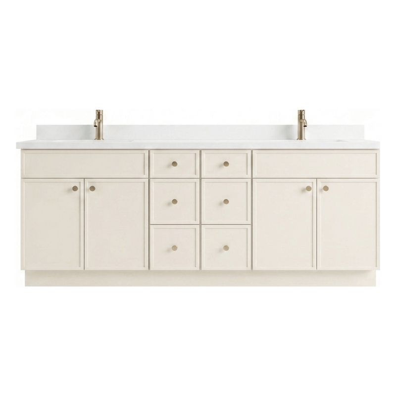 84" Off White Slim Shaker Bathroom Vanity with Quartz Top – 6 Drawers