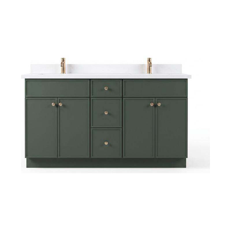 60" Slim Shaker Bathroom Vanity – Forest Green – Double Sink