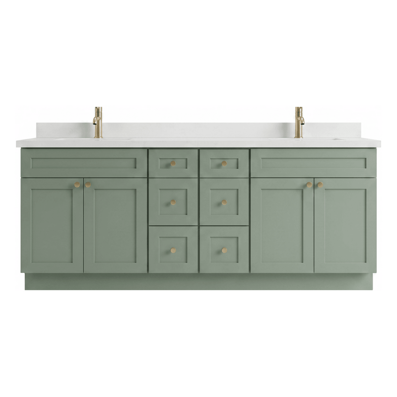84" Olive Green Shaker Bathroom Vanity with Quartz Top – Double Sink