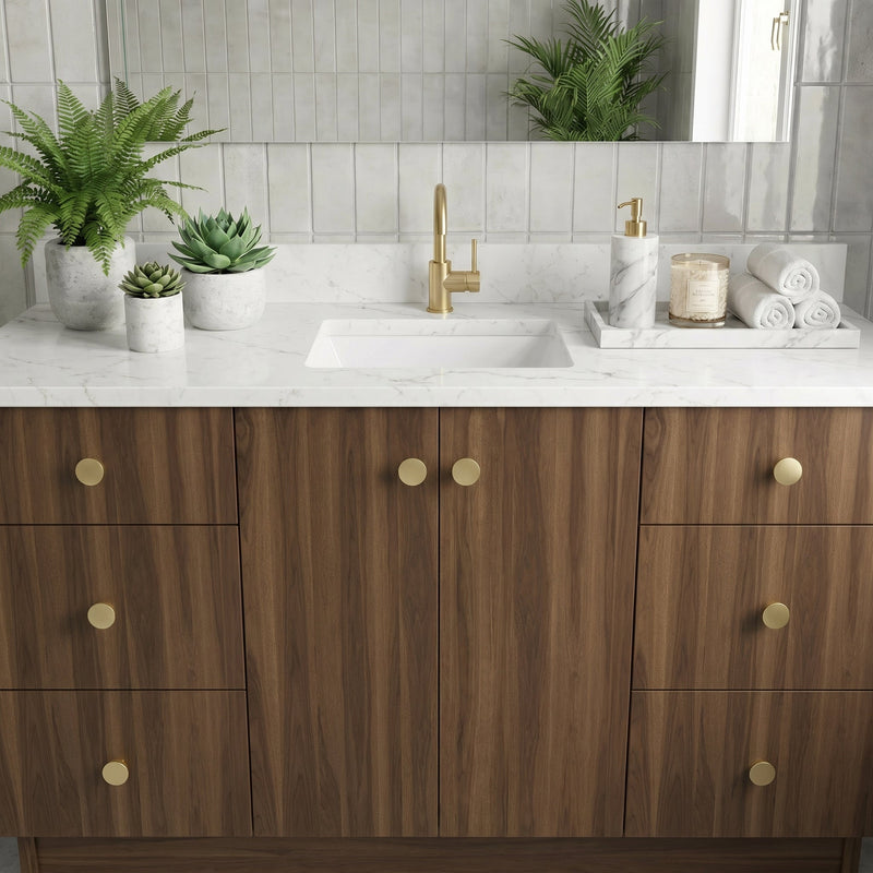 60" Smoked Walnut European Vanity with Quartz Top – Single Sink