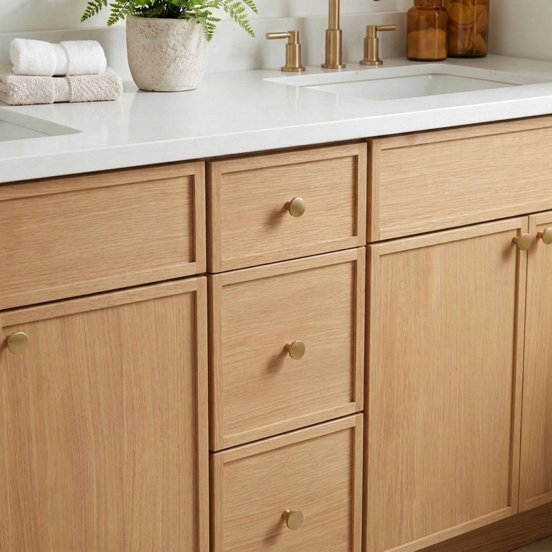 72" White Oak Slim Shaker Bathroom Vanity with Quartz Top – Double Sink